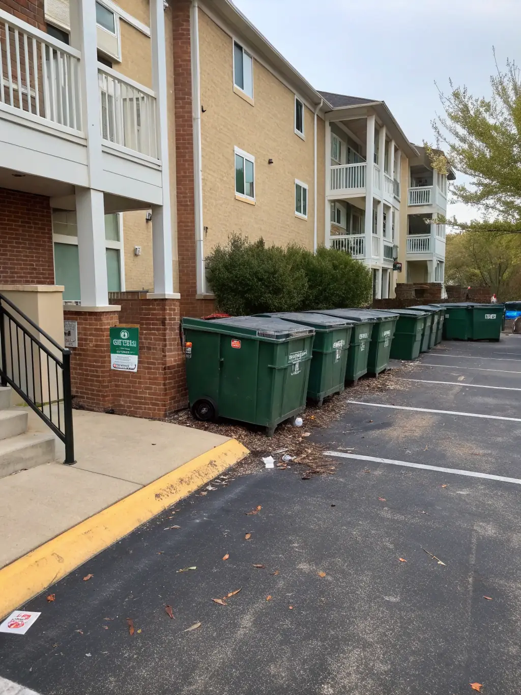 A pristine commercial property, such as an apartment complex or dog park, demonstrating the effectiveness of monthly waste removal services. The area is clean and well-maintained.